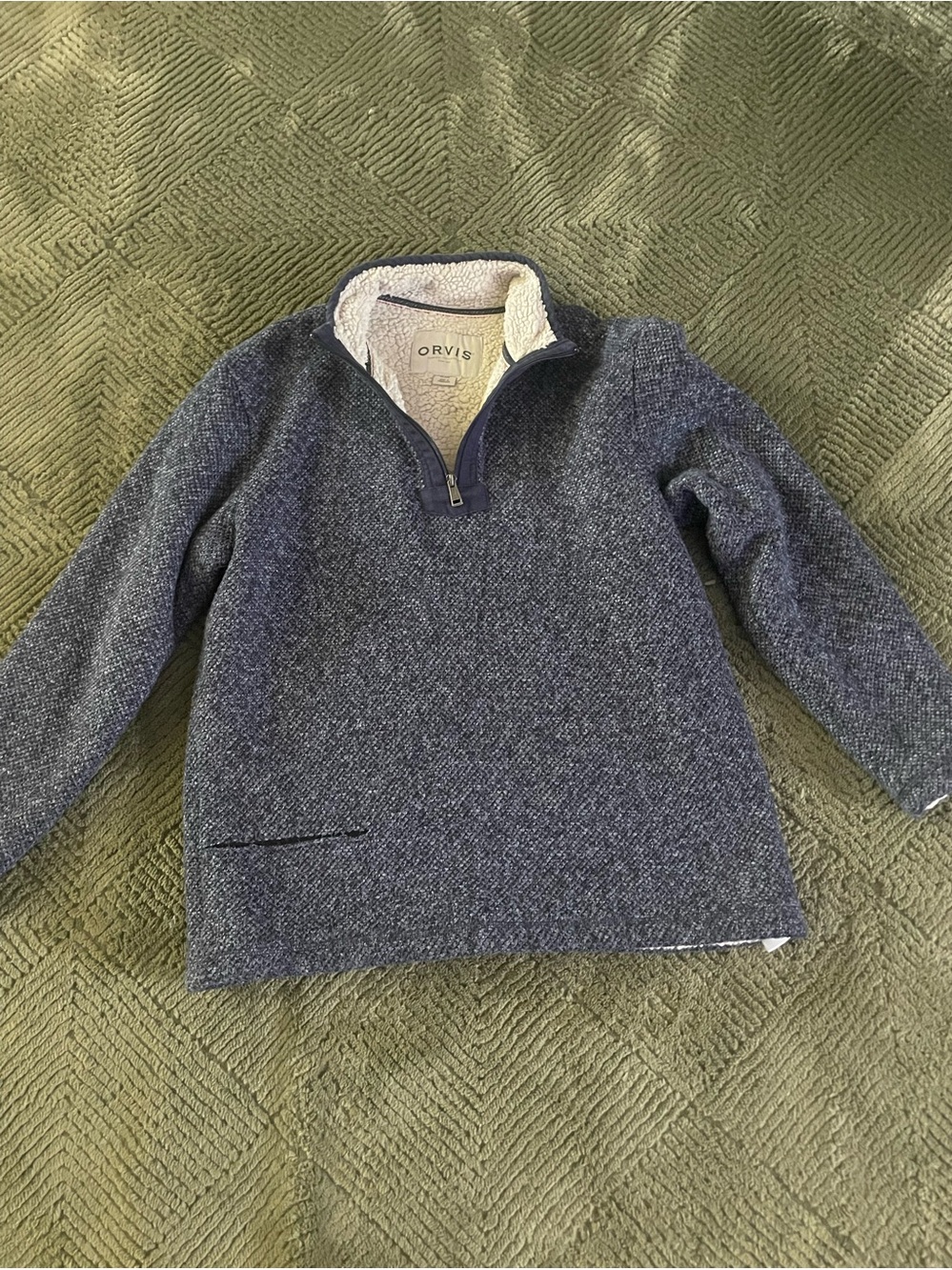 Orvis Navy Heather Quarter-Zip Sherpa-Lined Pullover
